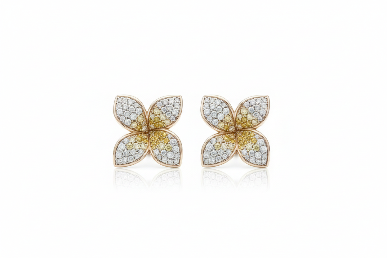 Diamond flower stud earrings with maximum white space