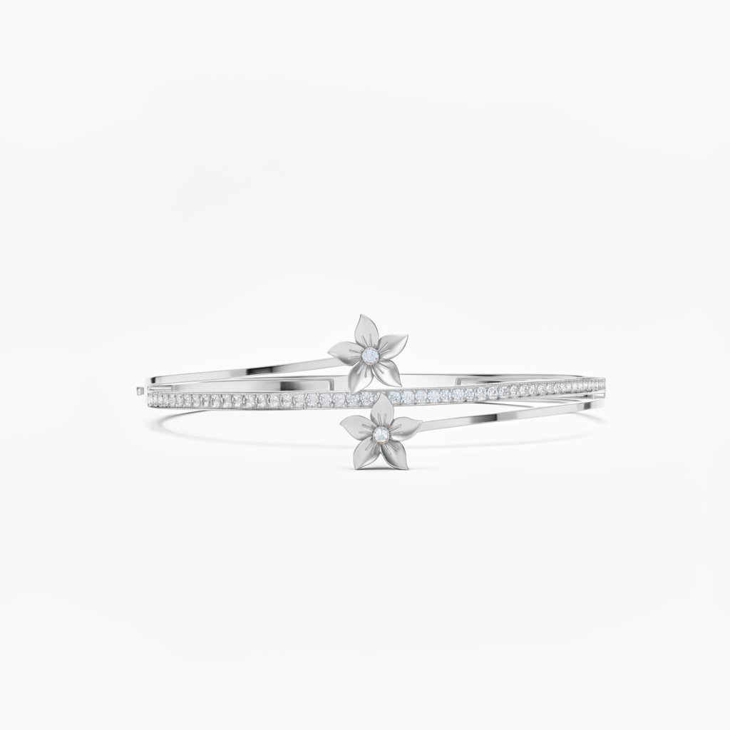 Floral Cascade Bracelet in White Gold