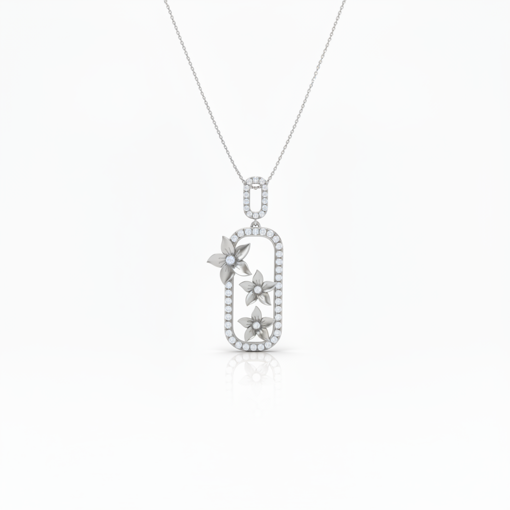 Floral Cascade Necklace - White Gold