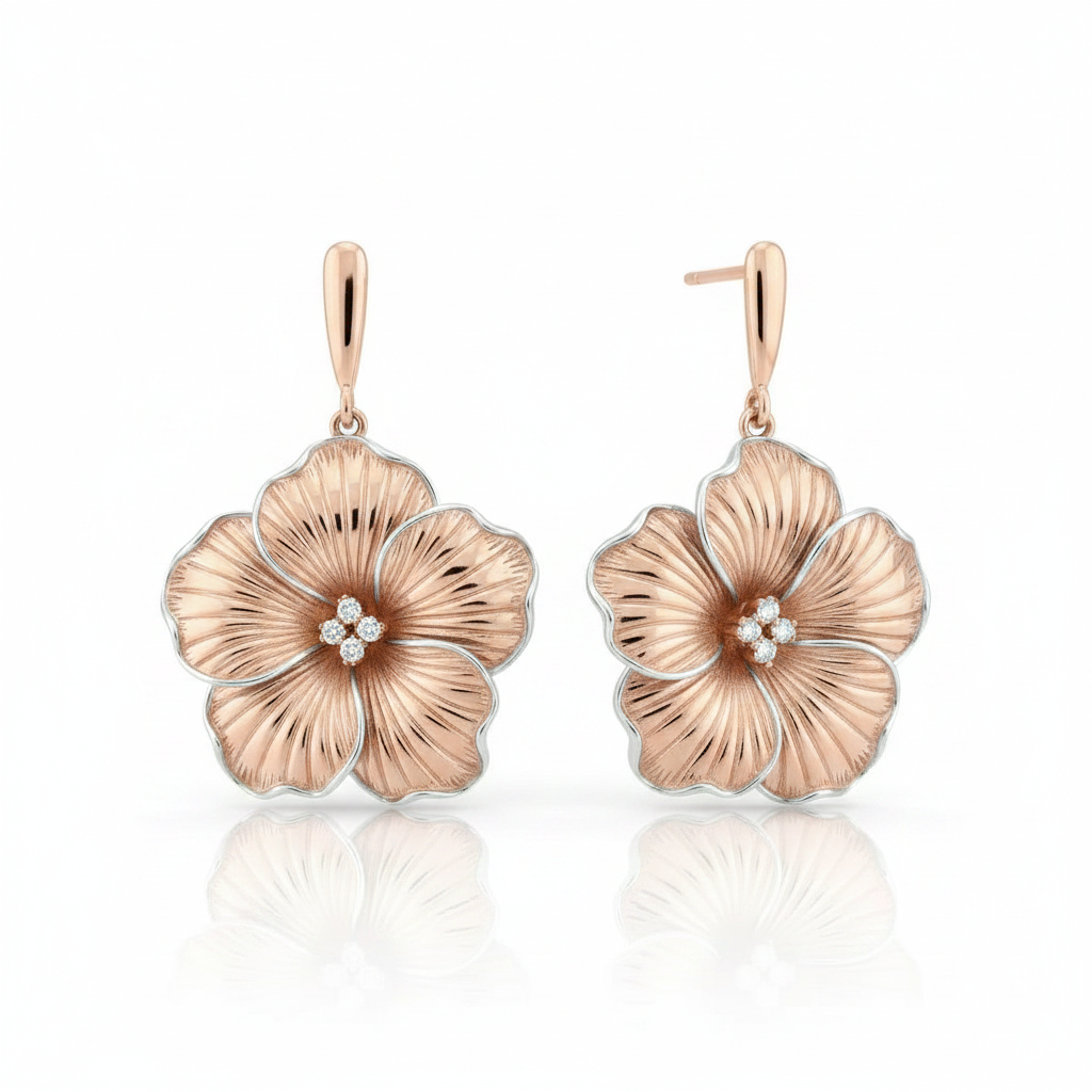 Hibiscus Earrings – 4 Diamond Center, Slim Elegant Post