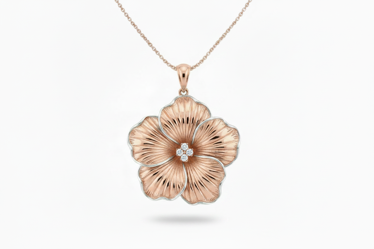 Hibiscus Pendant – 4 Diamond Buds Center