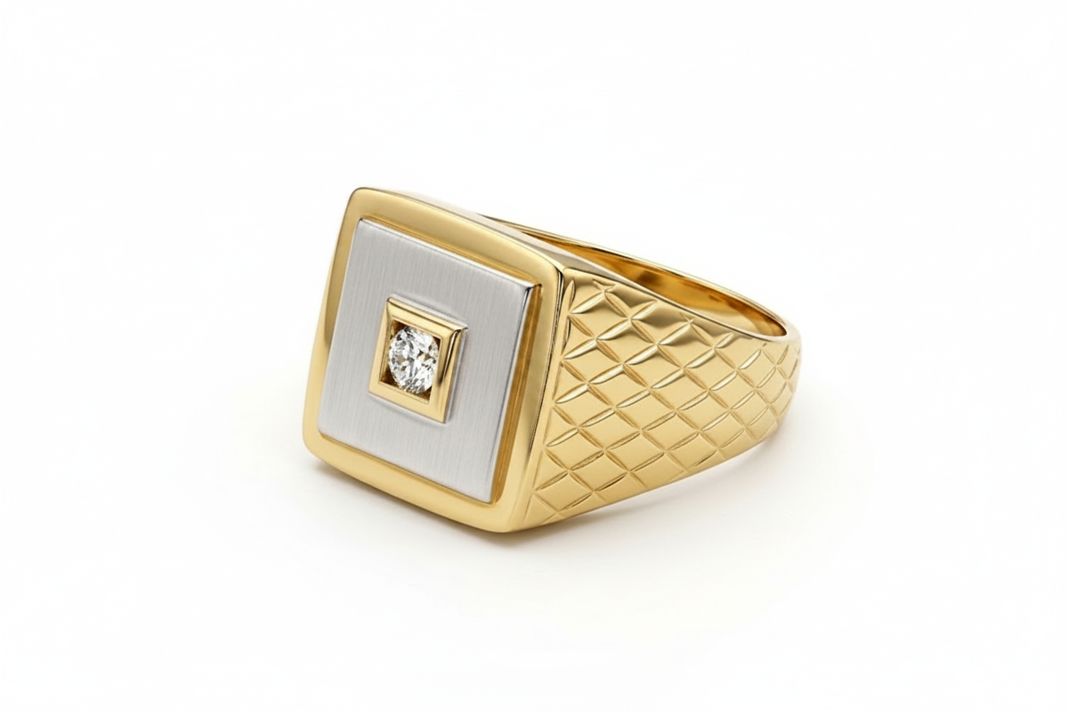 Men's Signet Ring – Elongated Rectangular Crosshatch Shank