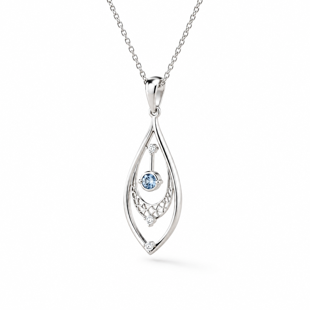 Pendant with white background and corrected gemstone prong