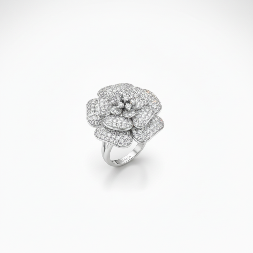 Rosa Corolla ring in white gold
