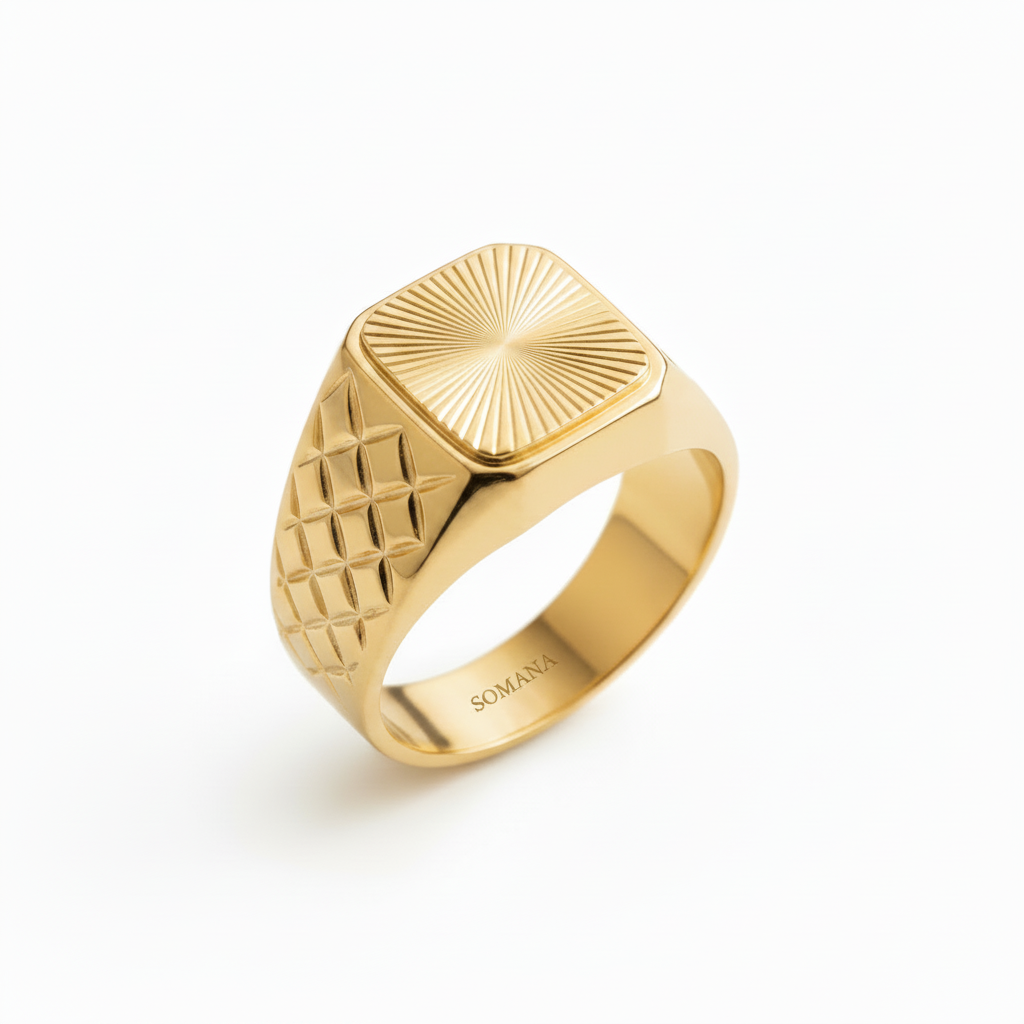 Soleil Signet Ring – Full Lattice Band