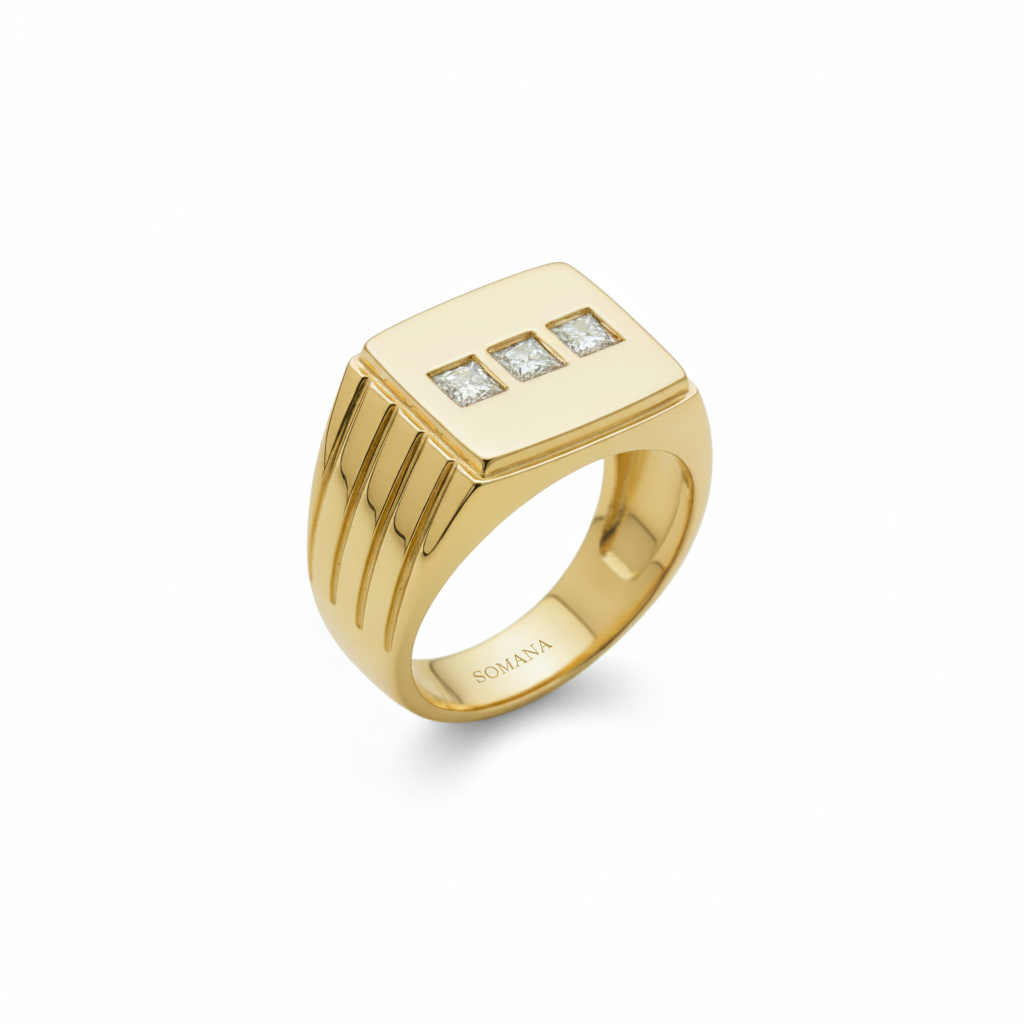 SOMANA Trilogy Diamond Signet Ring – Wide Shot