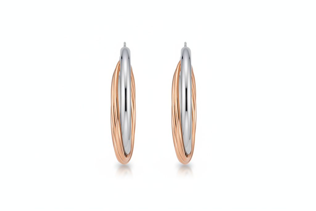 Two luxury hoop earrings with maximum white space