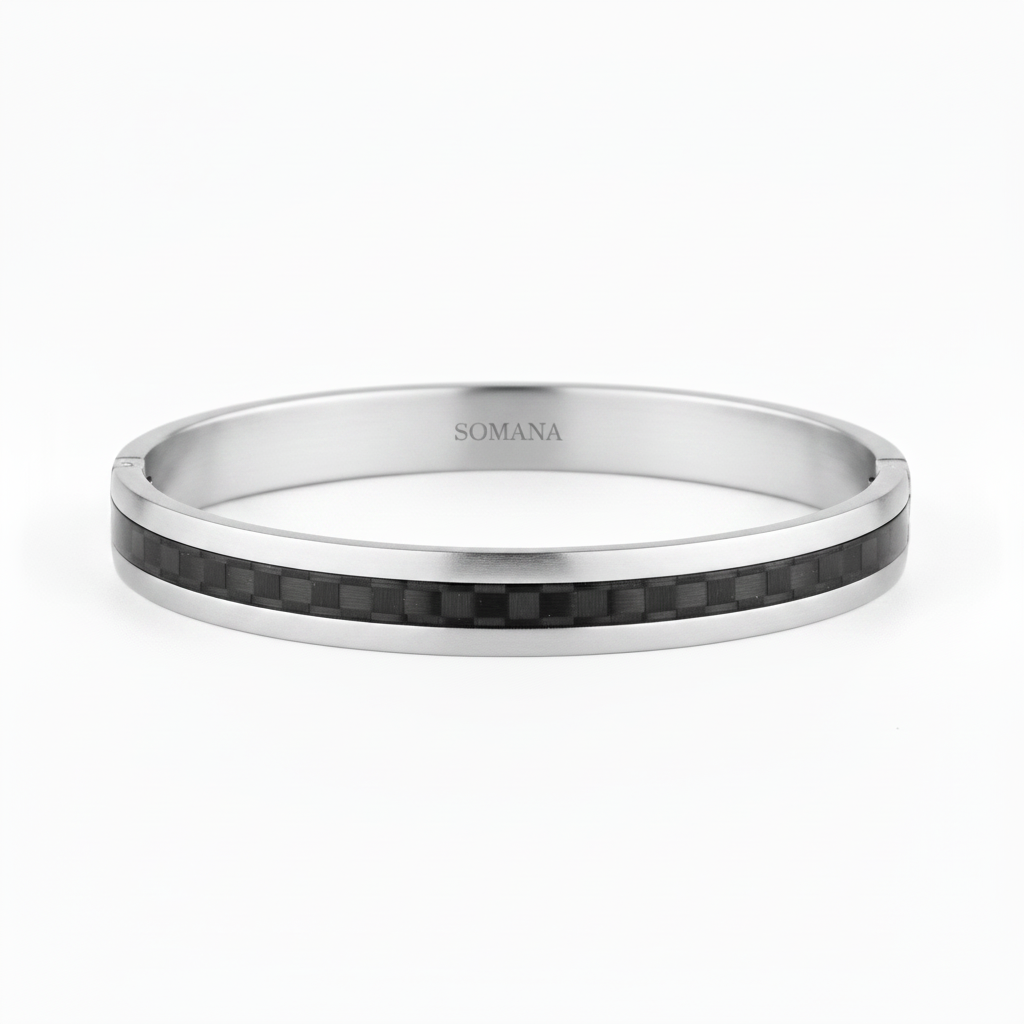 White Gold Carbon Fiber Bangle
